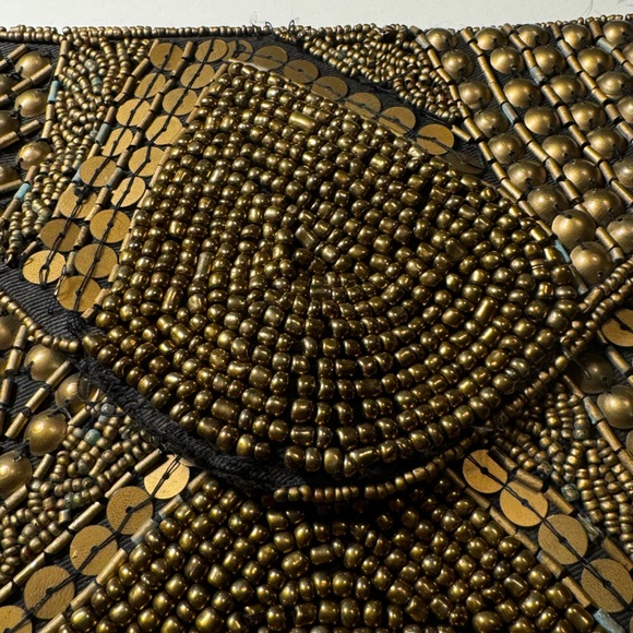 Nice Retro Brass Copper Tone Metallic Beaded Clutch Purse Bag Forever 21 - Picture 3 of 12